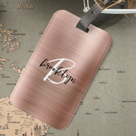 Glam Roos Gold Brushed Metal Zwart Wit Monogram Bagagelabel