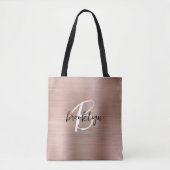 Glam Roos Gold Brushed Metal Zwart Wit Monogram Tote Bag (Voorkant)