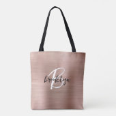 Glam Roos Gold Brushed Metal Zwart Wit Monogram Tote Bag (Achterkant)