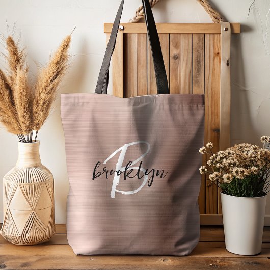 Glam Roos Gold Brushed Metal Zwart Wit Monogram Tote Bag