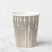 Glam Roos Gold Champagne Blush Glitter Druppels Papieren Bekers (Links)