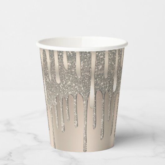 Glam Roos Gold Champagne Blush Glitter Druppels Papieren Bekers (Links)