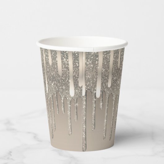 Glam Roos Gold Champagne Blush Glitter Druppels Papieren Bekers (Rechts)