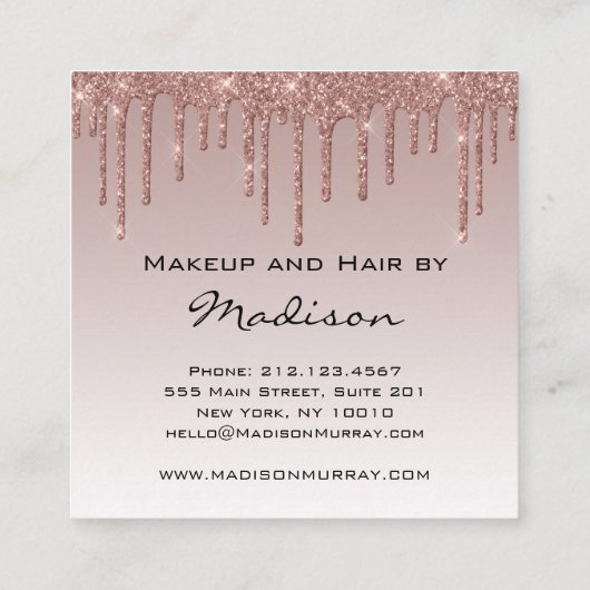 Glam Roos Gold Faux Glitter Drijpt artiest Vierkante Visitekaartje (Achterkant)