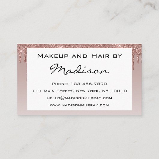 Glam Roos Gold Faux Glitter Drijpt artiest Visitekaartje (Achterkant)