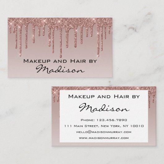 Glam Roos Gold Faux Glitter Drijpt artiest Visitekaartje (Voorkant / Achterkant)