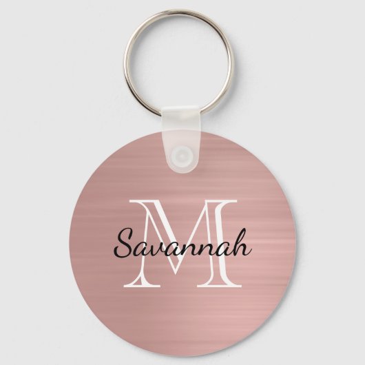 Glam Roos Gold Faux Metal Monogram Sleutelhanger (Voorkant)