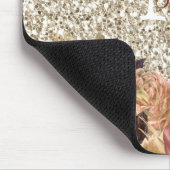 Glam Roos Gold Floral Monogram Glitter Muismat (Hoek)