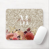 Glam Roos Gold Floral Monogram Glitter Muismat (Met muis)