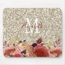 Glam Roos Gold Floral Monogram Glitter