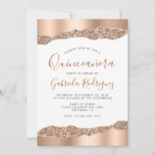 Glam Roos Gold Foil Glitter Quinceañera Kaart (Voorkant)