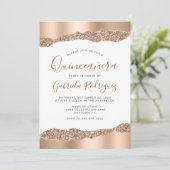 Glam Roos Gold Foil Glitter Quinceañera Kaart (Staand voorkant)