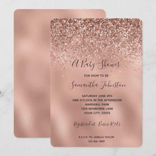 Glam Roos Gold Glitter Baby shower Kaart (Voorkant / Achterkant)