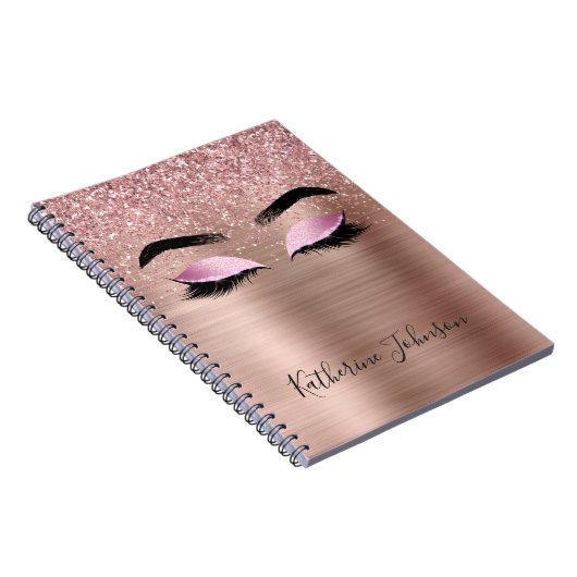 Glam Roos Gold Glitter Beauty Lashes Monogram Notitieboek (Rechterzijde)
