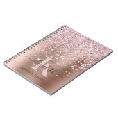 Glam Roos Gold Glitter Diamond Script Monogramed Notitieboek (Linkerzijde)