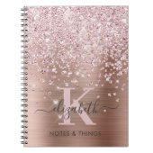 Glam Roos Gold Glitter Diamond Script Monogramed Notitieboek (Voorkant)