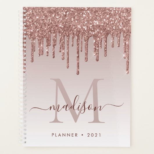Glam Roos Gold Glitter Drift elegant monogram Planner (Voorkant)