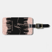 Glam Roos Gold Glitter Drift Monogram Script Bagagelabel (Voorkant horizontaal)