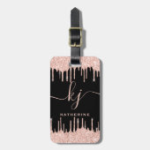 Glam Roos Gold Glitter Drift Monogram Script Bagagelabel (Voorkant verticaal)