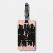 Glam Roos Gold Glitter Drift Monogram Script Bagagelabel (Achterkant verticaal)