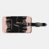 Glam Roos Gold Glitter Drift Monogram Script Bagagelabel (Achterkant horizontaal)