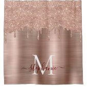 Glam Roos Gold Glitter Drip Elegant Monogram Douchegordijn (Voorkant)