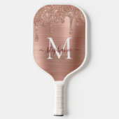 Glam Roos Gold Glitter Drip Elegant Monogram Pickleball Paddle (Achterkant)