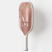 Glam Roos Gold Glitter Drip Elegant Monogram Pickleball Paddle (Links)