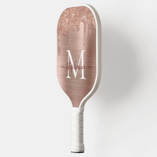 Glam Roos Gold Glitter Drip Elegant Monogram Pickleball Paddle (Links)