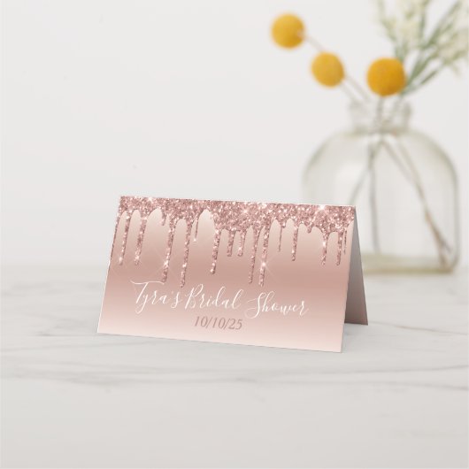 Glam Roos Gold Glitter Drip Elegant, speciaal aang Plaatskaartje (Achterkant)