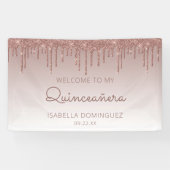 Glam Roos Gold Glitter Drip Quinceañera Spandoek (Horizontaal)