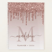 Glam Roos Gold Glitter Drips Elegant Monogram 2022 Planner (Voorkant)