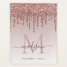 Glam Roos Gold Glitter Drips Elegant Monogram 2022 Planner