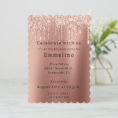 Glam Roos Gold Glitter Drips Kaart (Staand voorkant)