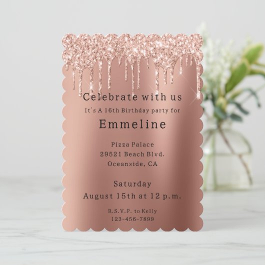 Glam Roos Gold Glitter Drips Kaart (Staand voorkant)