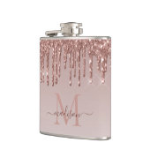 Glam Roos Gold Glitter Druppelend Sparkle Monogram Heupfles (Links)