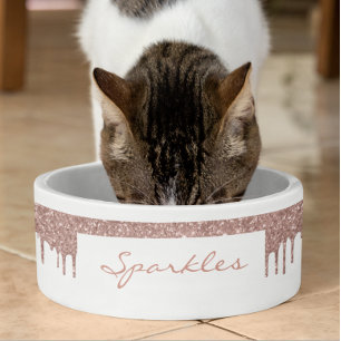 Glam Roos Gold Glitter druppelt in een chic Pet Do Voerbakje