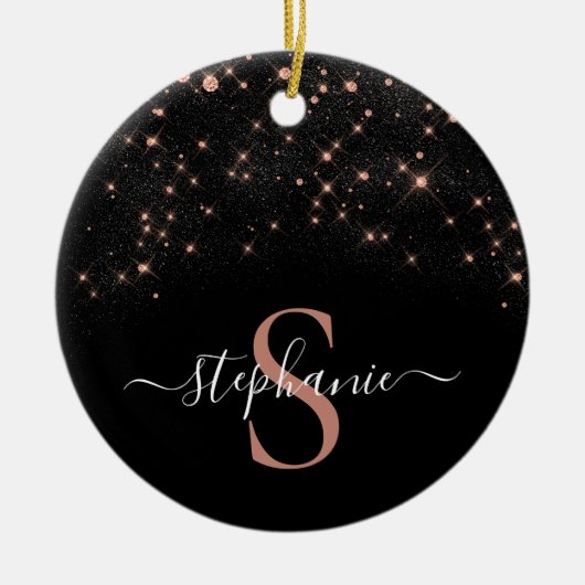 Glam Roos Gold Glitter Elegant Luxe Monogram Keramisch Ornament (Voorkant)