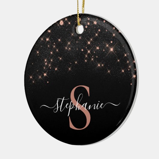 Glam Roos Gold Glitter Elegant Luxe Monogram Keramisch Ornament (Links)