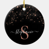 Glam Roos Gold Glitter Elegant Luxe Monogram Keramisch Ornament (Achterkant)