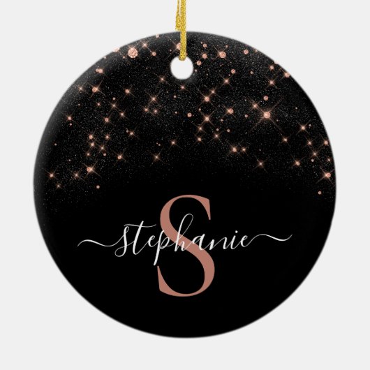 Glam Roos Gold Glitter Elegant Luxe Monogram Keramisch Ornament (Achterkant)