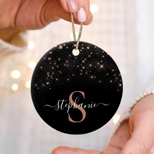 Glam Roos Gold Glitter Elegant Luxe Monogram Keramisch Ornament