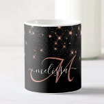 Glam Roos Gold Glitter Elegant Luxe Monogram Koffiemok<br><div class="desc">Creëer uw eigen gepersonaliseerde mok met zwarte en roos gouden diamanten voor de glans van koffie met uw eigen monogram en naam.</div>