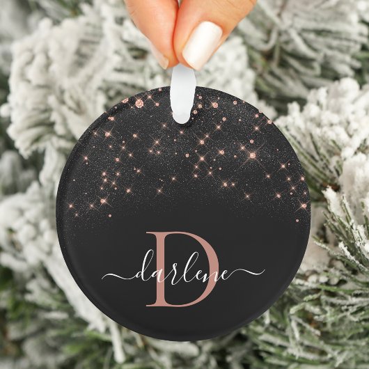 Glam Roos Gold Glitter Elegant Luxe Monogram Ornament