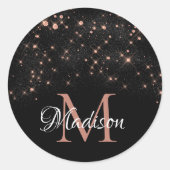 Glam Roos Gold Glitter Elegant Luxe Monogram Ronde Sticker (Voorkant)