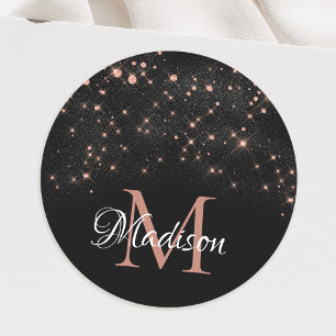Glam Roos Gold Glitter Elegant Luxe Monogram Ronde Sticker