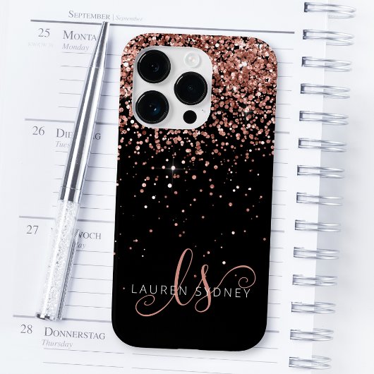 Glam Roos Gold Glitter Elegant Monogram Case-Mate iPhone Case