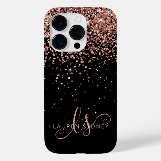 Glam Roos Gold Glitter Elegant Monogram Case-Mate iPhone Case (Achterkant)