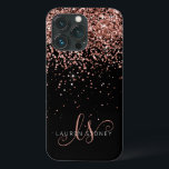 Glam Roos Gold Glitter Elegant Monogram Case-Mate iPhone Case<br><div class="desc">Glam Roos Gold Glitter Elegant Monogram iPhone Case Pas dit trendy chassis voor telefoongesprekken eenvoudig aan met elegant roos gouden glitter op een zwarte achtergrond. Het ontwerp kenmerkt uw handgeschreven manuscriptmonogram met  draden en naam.</div>