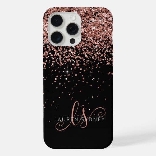 Glam Roos Gold Glitter Elegant Monogram iPhone Hoesje (Achterkant)